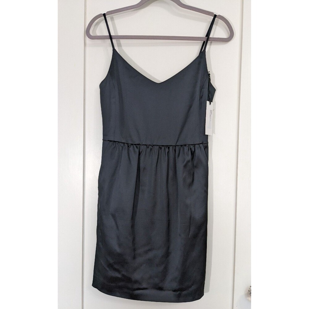 L'Agence Stretch Satin Short Black Dress Spaghetti Straps‎ Pockets Size 2 *READ*